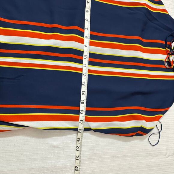 GUESS Halter Maxi Dress XL Orange Blue Cream Resort Boho Vacation Chic Nautical - Picture 11 of 12